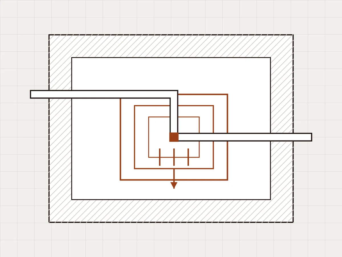 Drawn diagram of a pipe inside a wall with a damp ring around a leak